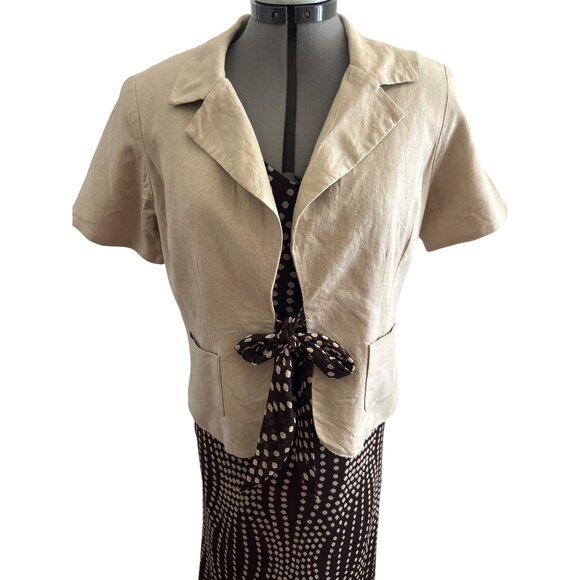 Dress Barn Brown & Beige Polka Dot Maxi Dress With Tan Linen Blend Blazer Sz 8 - Picture 5 of 16